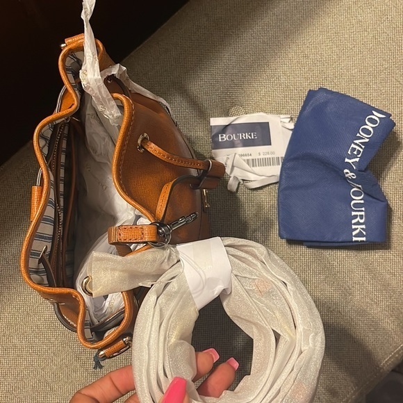 Dooney & Bourke Brown Saffiano Small Drawstring Crossbody Bag - Picture 7 of 9